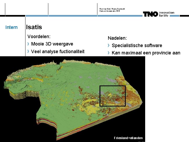 Rob van Ede / Roula Dambrink Data en visualisatie GDN Intern Isatis Voordelen: Nadelen: