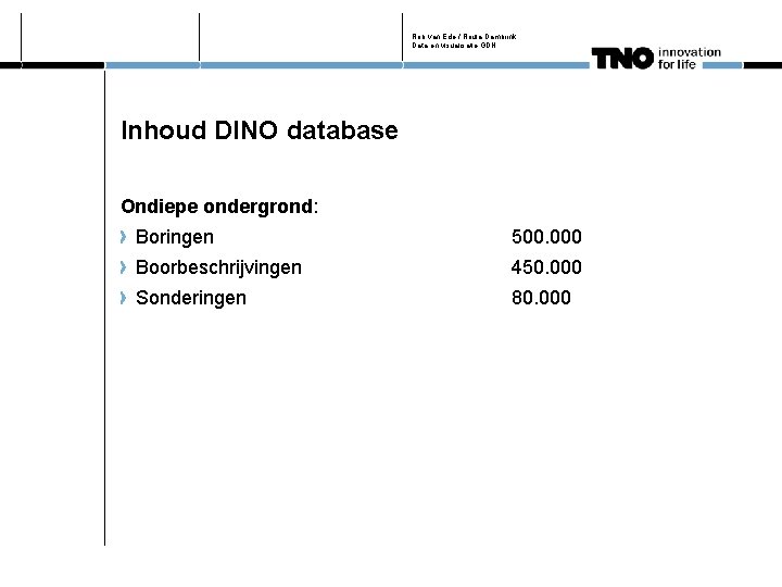 Rob van Ede / Roula Dambrink Data en visualisatie GDN Inhoud DINO database Ondiepe