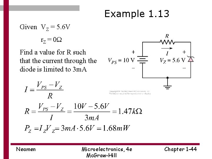 Example 1. 13 Given VZ = 5. 6 V r. Z = 0 W