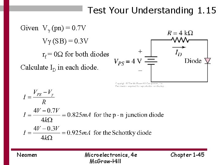 Test Your Understanding 1. 15 Given Vg (pn) = 0. 7 V Vg (SB)