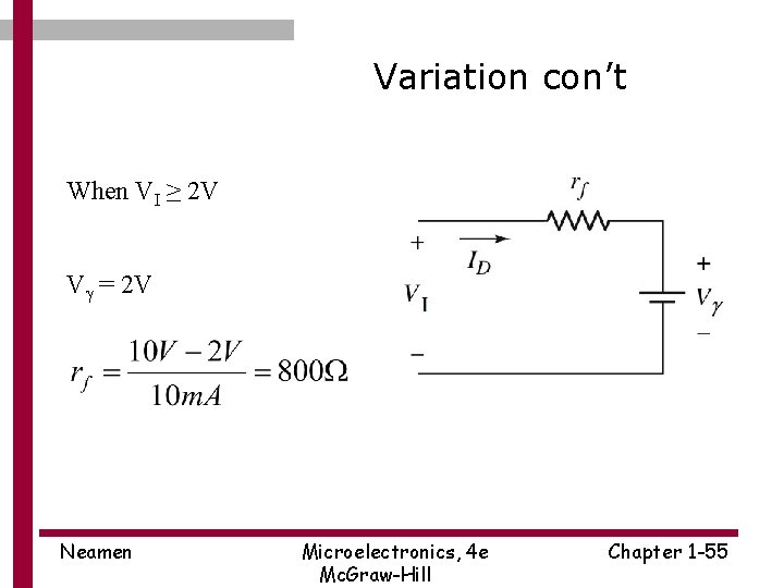 Variation con’t When VI ≥ 2 V Vg = 2 V Neamen Microelectronics, 4