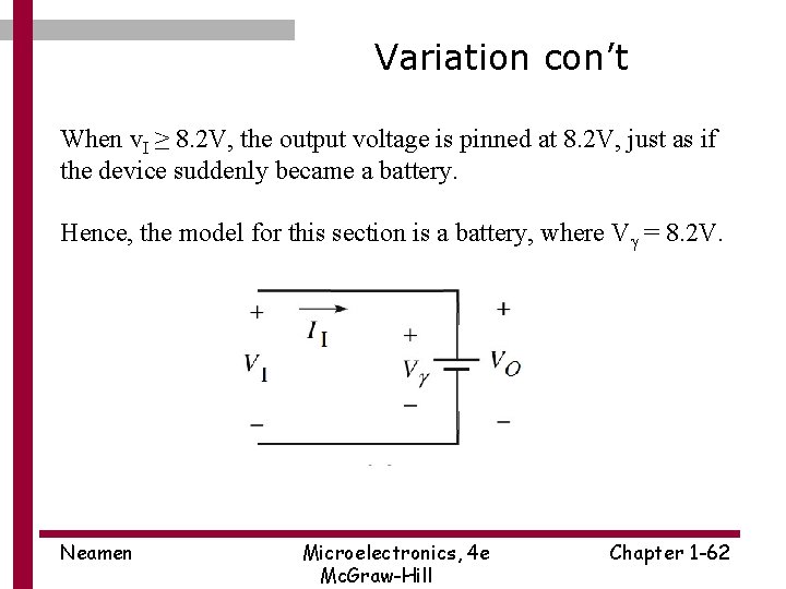 Variation con’t When v. I ≥ 8. 2 V, the output voltage is pinned