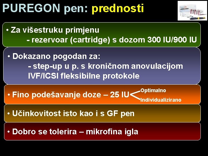 PUREGON pen: prednosti • Za višestruku primjenu - rezervoar (cartridge) s dozom 300 IU/900