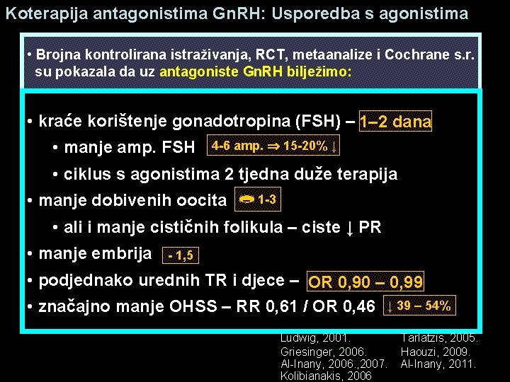 Koterapija antagonistima Gn. RH: Usporedba s agonistima • Brojna kontrolirana istraživanja, RCT, metaanalize i