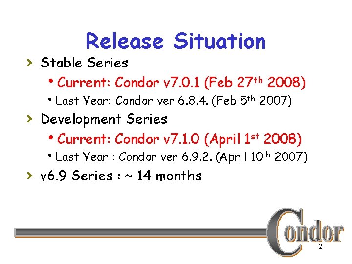 Release Situation › Stable Series h. Current: Condor v 7. 0. 1 (Feb 27