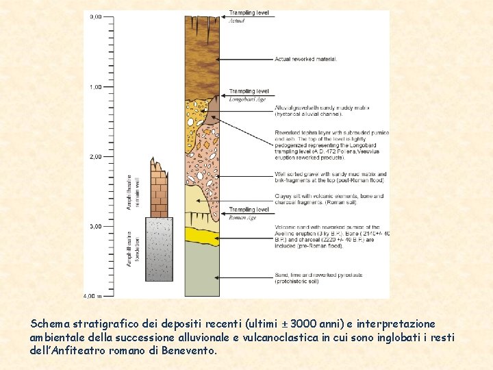 Schema stratigrafico dei depositi recenti (ultimi ± 3000 anni) e interpretazione ambientale della successione