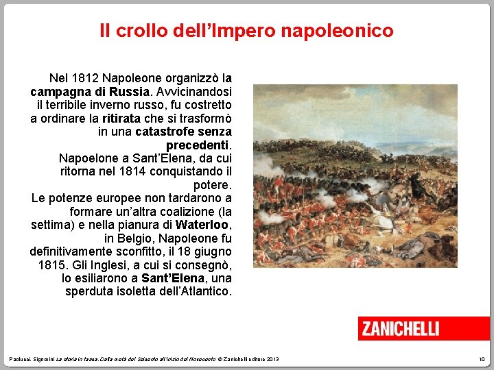 Il crollo dell’Impero napoleonico Nel 1812 Napoleone organizzò la campagna di Russia. Avvicinandosi il