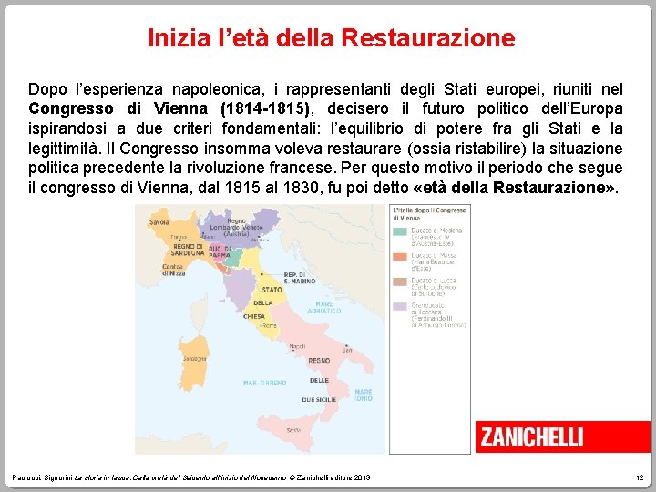 Inizia l’età della Restaurazione Dopo l’esperienza napoleonica, i rappresentanti degli Stati europei, riuniti nel