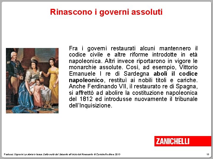 Rinascono i governi assoluti Fra i governi restaurati alcuni mantennero il codice civile e