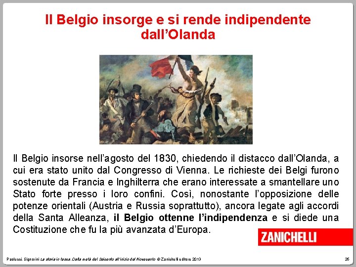 Il Belgio insorge e si rende indipendente dall’Olanda Il Belgio insorse nell’agosto del 1830,