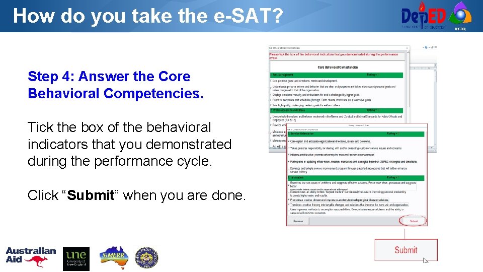 How do you take the e-SAT? Step 4: Answer the Core Behavioral Competencies. Tick