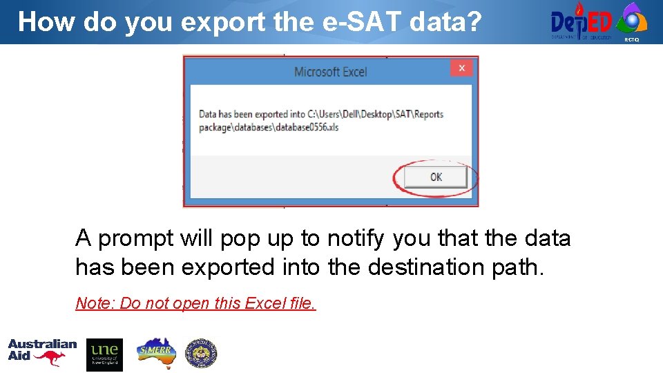 How do you export the e-SAT data? A prompt will pop up to notify