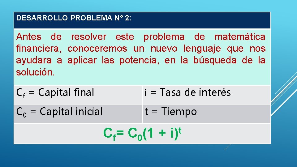DESARROLLO PROBLEMA N° 2: Antes de resolver este problema de matemática financiera, conoceremos un DESARROLLO PROBLEMA N° 2: Antes de resolver este problema de matemática financiera, conoceremos un