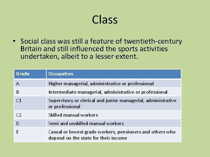 Class • Social class was still a feature of twentieth-century Britain and still influenced