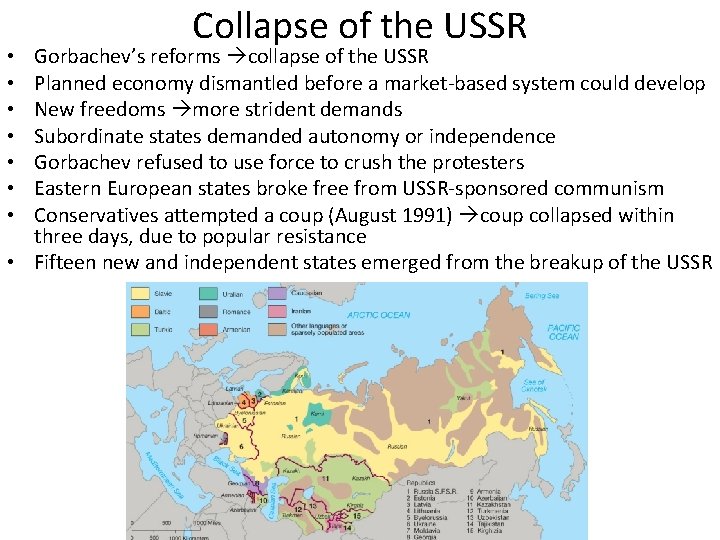 Collapse of the USSR Gorbachev’s reforms collapse of the USSR Planned economy dismantled before