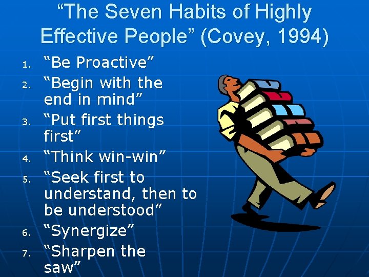 “The Seven Habits of Highly Effective People” (Covey, 1994) 1. 2. 3. 4. 5.