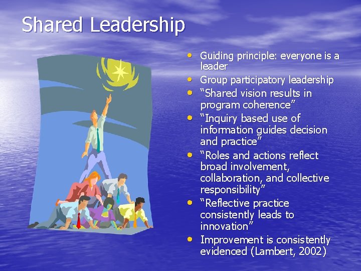 Shared Leadership • Guiding principle: everyone is a leader Group participatory leadership • •