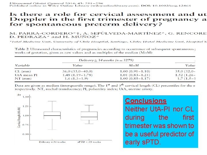 Conclusions Neither Ut. A-PI nor CL during the first trimester was shown to be