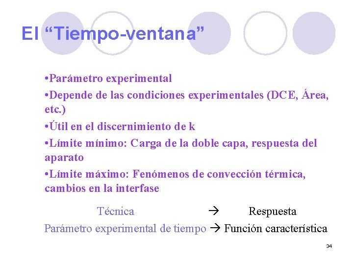 El “Tiempo-ventana” • Parámetro experimental • Depende de las condiciones experimentales (DCE, Área, etc.