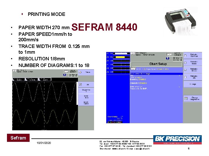 s PRINTING MODE • • • SEFRAM 8440 PAPER WIDTH 270 mm PAPER SPEED s PRINTING MODE • • • SEFRAM 8440 PAPER WIDTH 270 mm PAPER SPEED