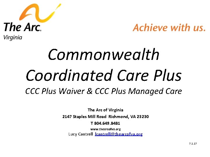 Commonwealth Coordinated Care Plus CCC Plus Waiver & CCC Plus Managed Care The Arc