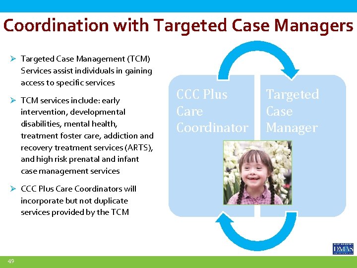 Coordination with Targeted Case Managers Ø Targeted Case Management (TCM) Services assist individuals in