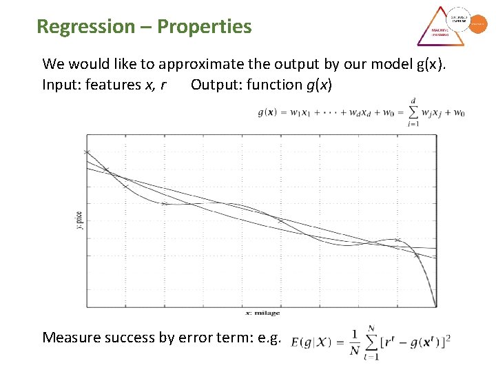 Regression – Properties We would like to approximate the output by our model g(x). Regression – Properties We would like to approximate the output by our model g(x).