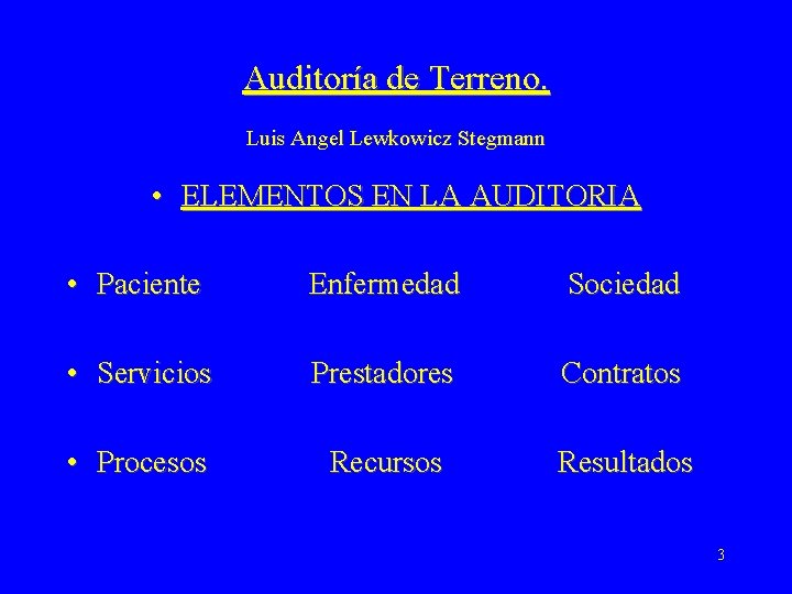Auditoría de Terreno. Luis Angel Lewkowicz Stegmann • ELEMENTOS EN LA AUDITORIA • Paciente
