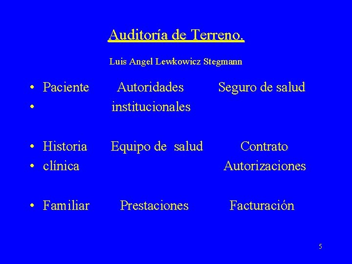 Auditoría de Terreno. Luis Angel Lewkowicz Stegmann • Paciente • Autoridades institucionales • •