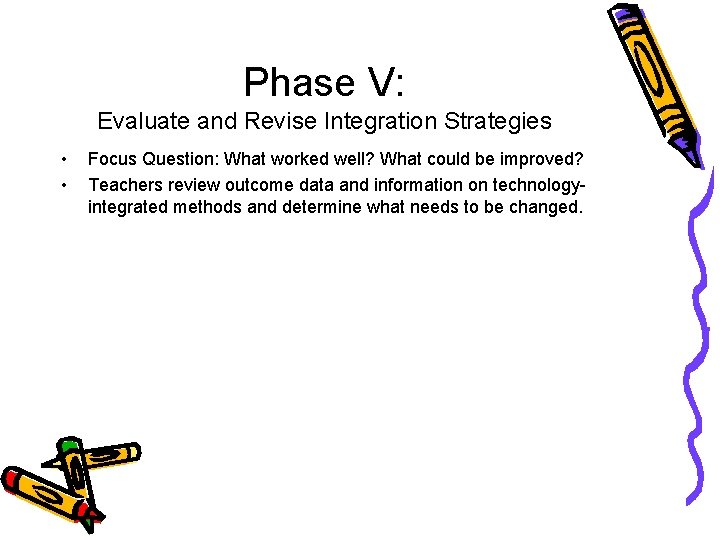 Phase V: Evaluate and Revise Integration Strategies • • Focus Question: What worked well?