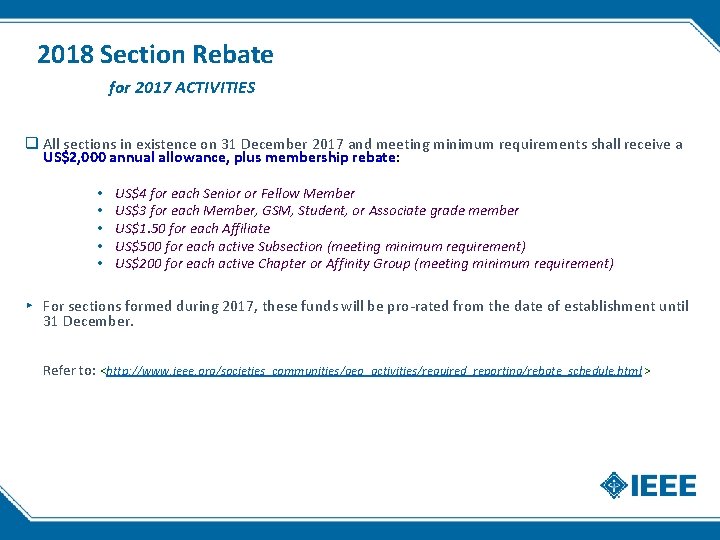 2018 Section Rebate for 2017 ACTIVITIES q All sections in existence on 31 December 2018 Section Rebate for 2017 ACTIVITIES q All sections in existence on 31 December