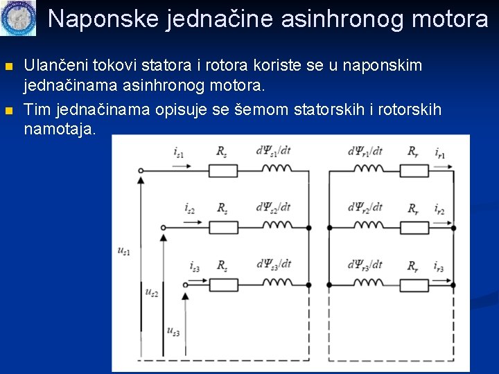 Naponske jednačine asinhronog motora n n Ulančeni tokovi statora i rotora koriste se u