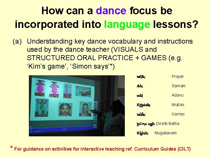 How can a dance focus be incorporated into language lessons? (a) Understanding key dance