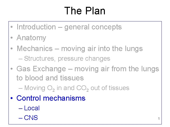 The Plan • Introduction – general concepts • Anatomy • Mechanics – moving air