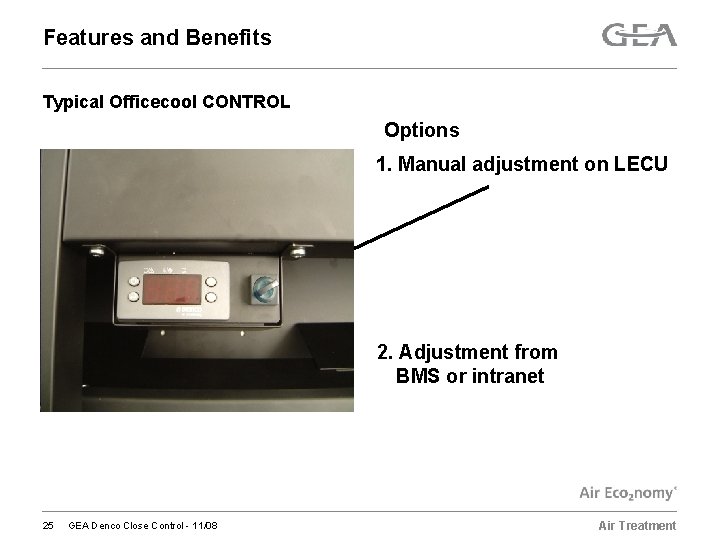 Features and Benefits Typical Officecool CONTROL Options 1. Manual adjustment on LECU 2. Adjustment