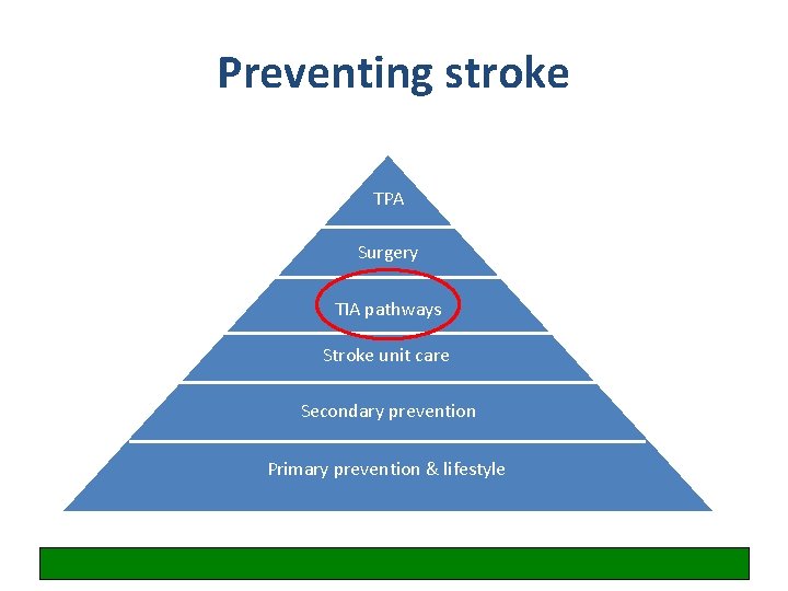 Preventing stroke TPA Surgery TIA pathways Stroke unit care Secondary prevention Primary prevention &