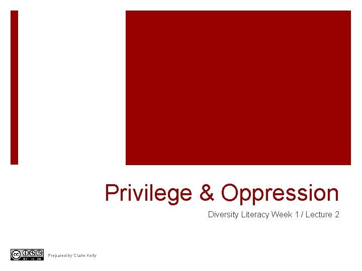 Privilege & Oppression Diversity Literacy Week 1 / Lecture 2 Prepared by Claire Kelly