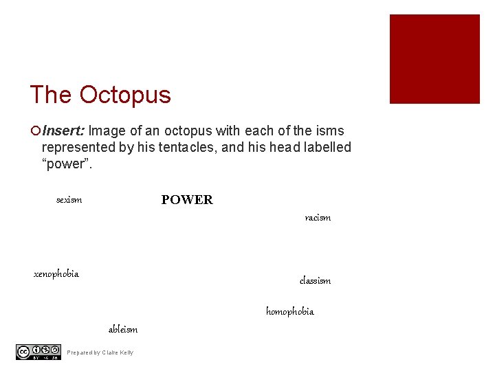 The Octopus ¡Insert: Image of an octopus with each of the isms represented by