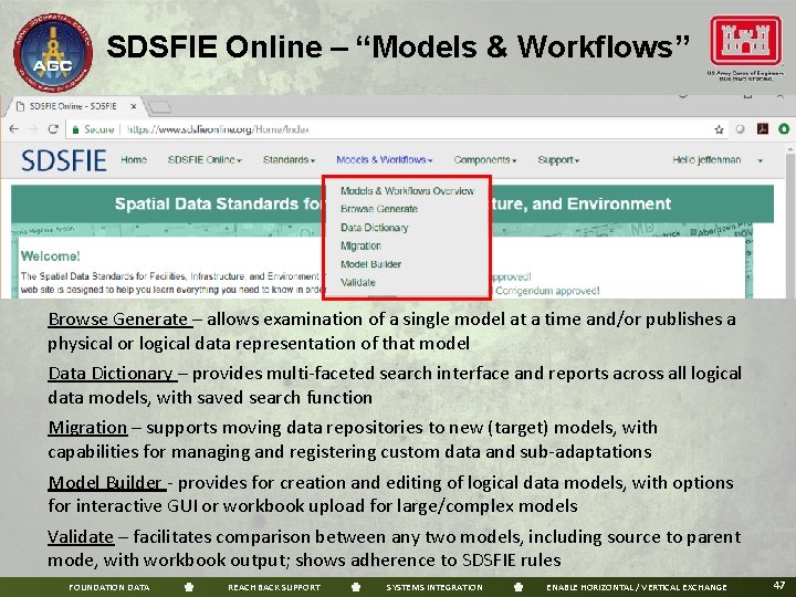 SDSFIE Online – “Models & Workflows” Browse Generate – allows examination of a single