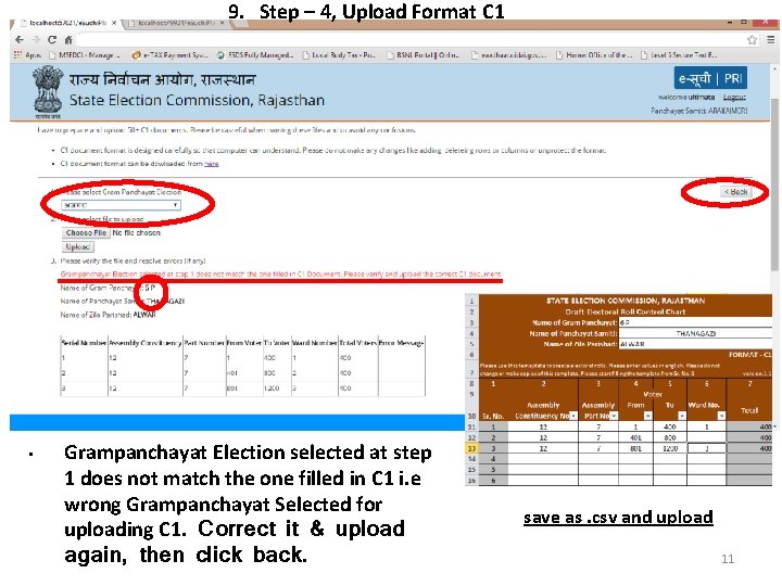 9. Step – 4, Upload Format C 1 • Grampanchayat Election selected at step