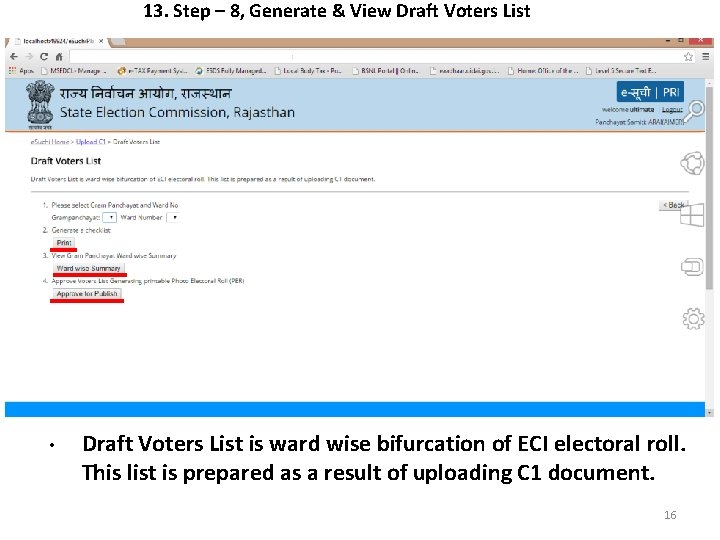 13. Step – 8, Generate & View Draft Voters List • Draft Voters List