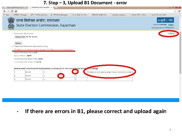 7. Step – 3, Upload B 1 Document - error • If there are