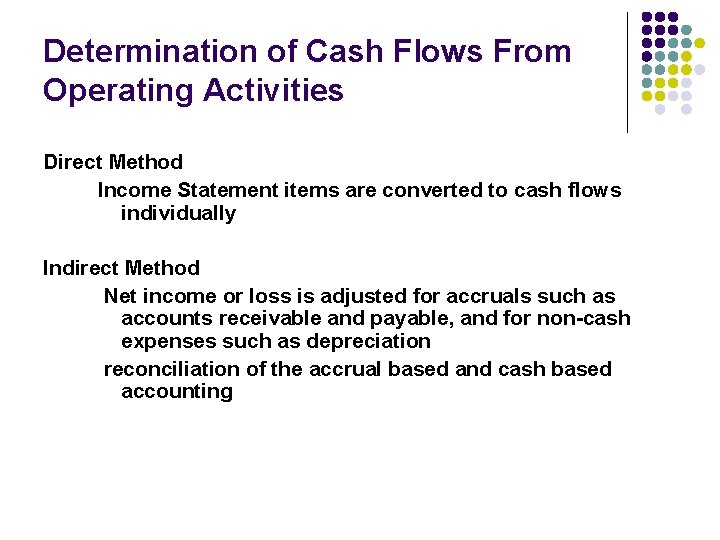 Determination of Cash Flows From Operating Activities Direct Method Income Statement items are converted