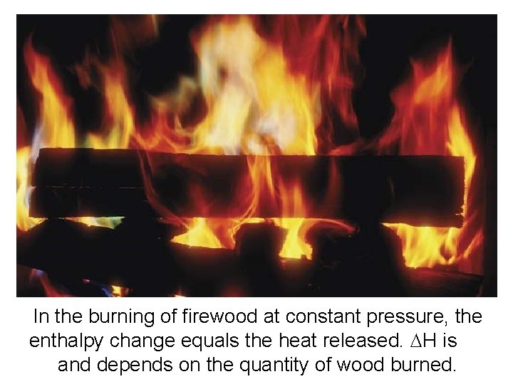 In the burning of firewood at constant pressure, the enthalpy change equals the heat