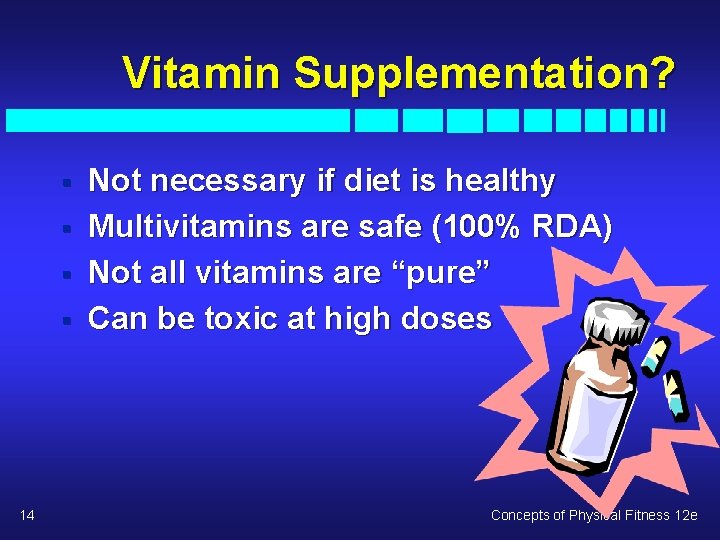 Vitamin Supplementation? § § 14 Not necessary if diet is healthy Multivitamins are safe