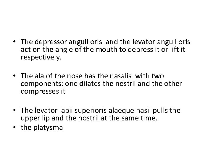  • The depressor anguli oris and the levator anguli oris act on the