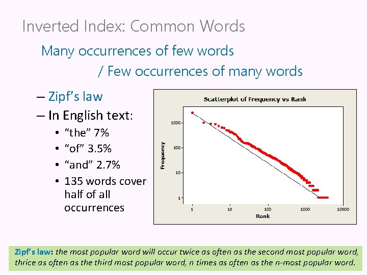 Inverted Index: Common Words Many occurrences of few words / Few occurrences of many