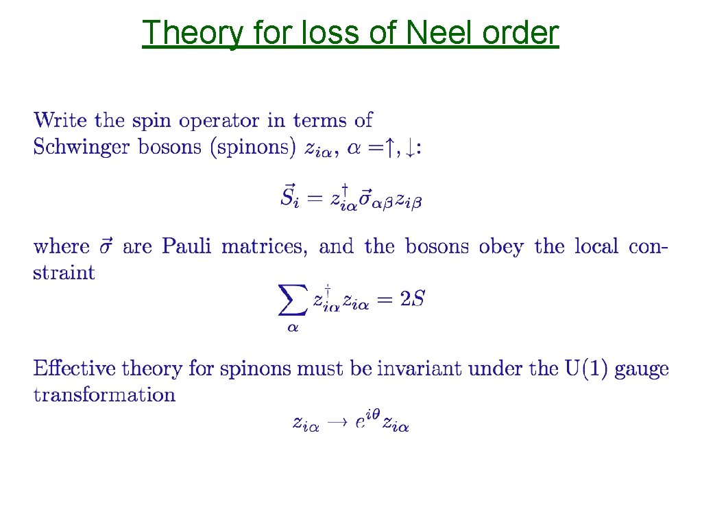 Theory for loss of Neel order 