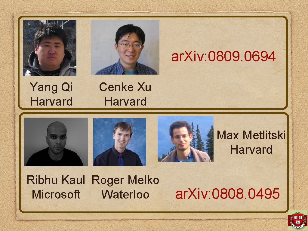 ar. Xiv: 0809. 0694 Yang Qi Harvard Cenke Xu Harvard Max Metlitski Harvard Ribhu