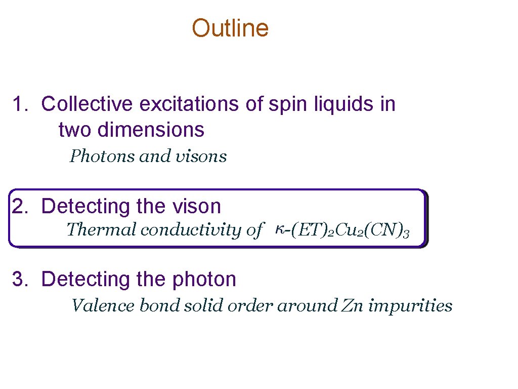 Outline 1. Collective excitations of spin liquids in two dimensions Photons and visons 2.